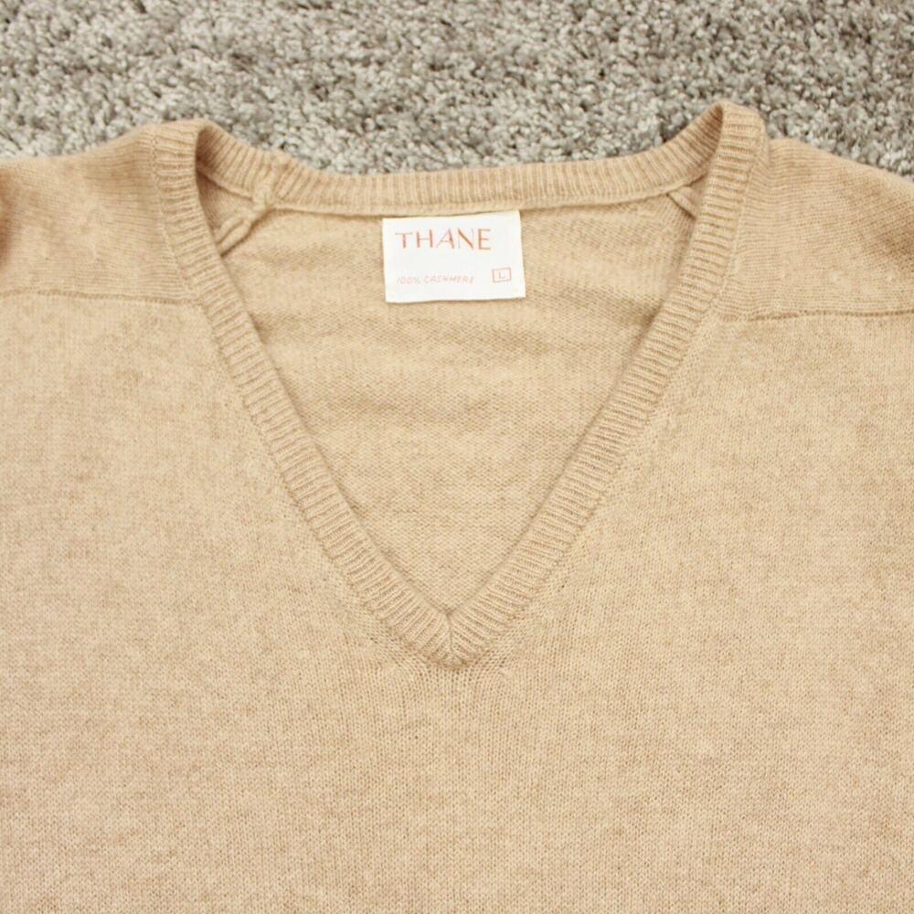 Thane Sweater Womens L Beige Vintage Cashmere V Neck Long Sleeve Pullover - Picture 2 of 6